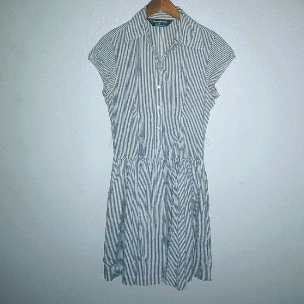 Norma Kamali White and Black Pinstripe Shirt Dress